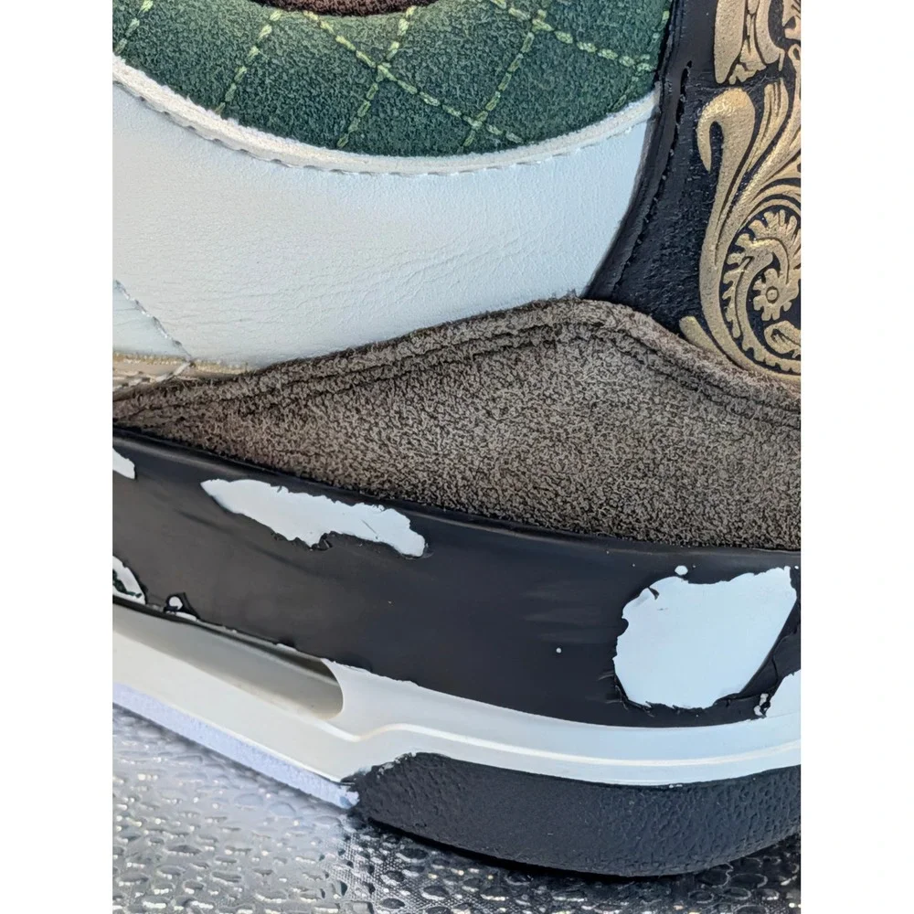 Jordan 3 Retro Custom Sneakers Mens 8 Brown Cream Green YPDZX104
